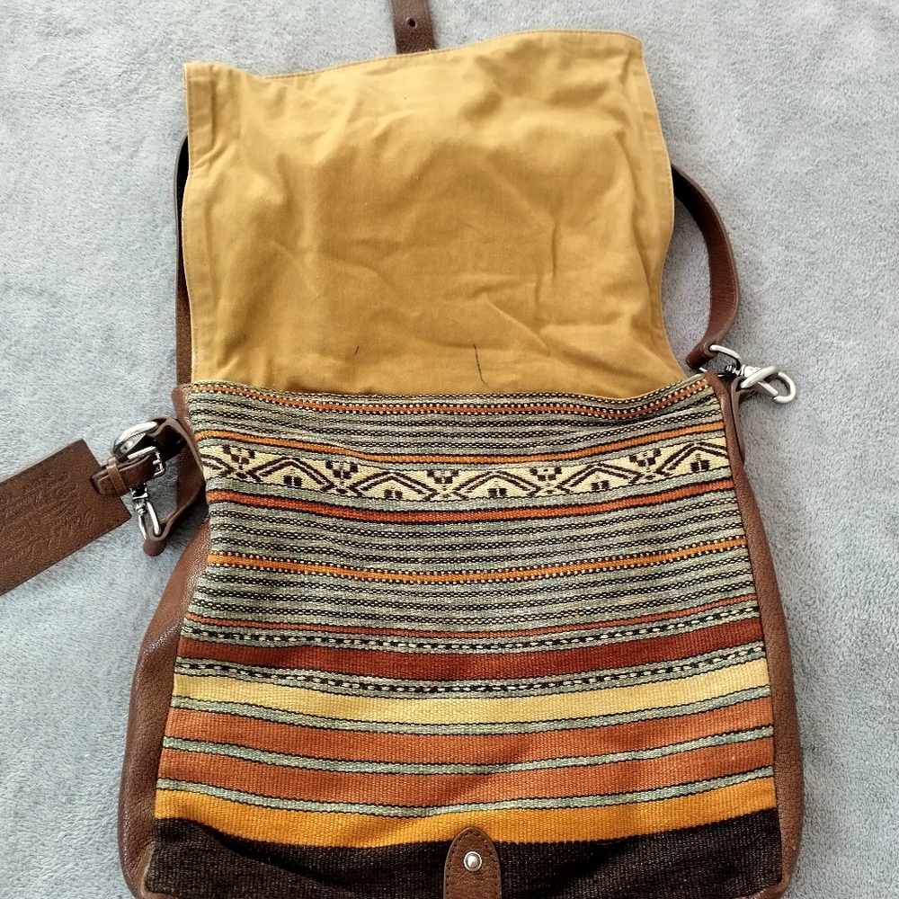 Ralph Lauren Canvas Striped Leather Flip Massanger Crossbody Bag Unisex - Picture 4 of 9